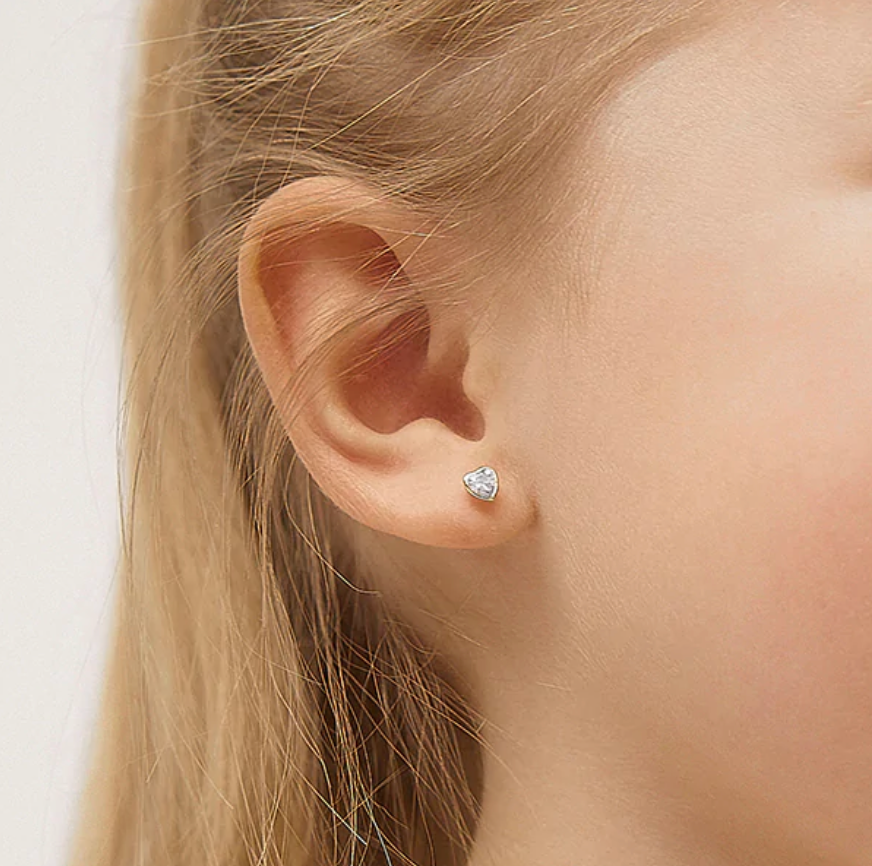 Bezel CZ Heart Baby / Toddler / Kids Earrings Safety Screw Back - 14k –  Jewels For My Precious